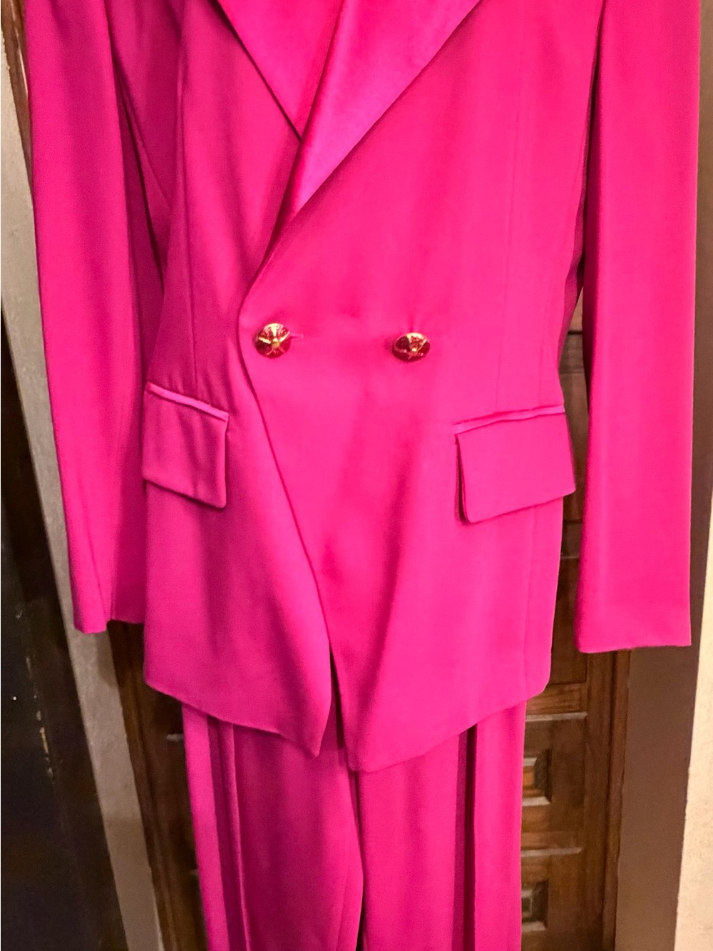 Vintage 80s Escada Fuschia Pink Tuxedo Pant Suit